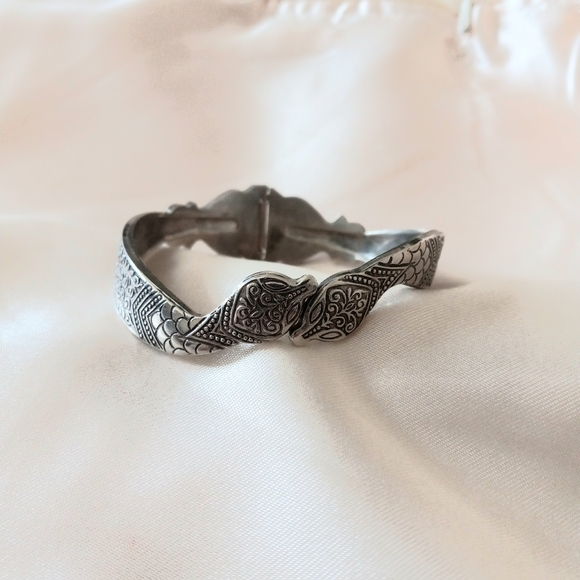 VTG Double Snake Silver Clamper Bangle Bracelet - Picture 2 of 7